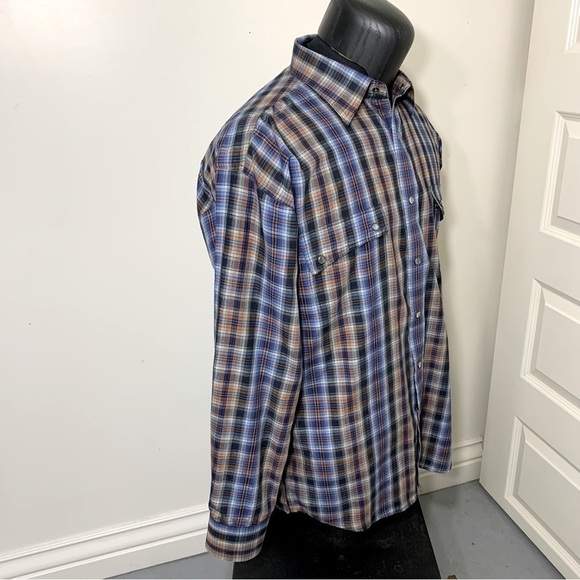Leo Chevalier Design Western Plaid Button Up Shirt Clear Snap Sz M Blue Brown - Picture 6 of 10